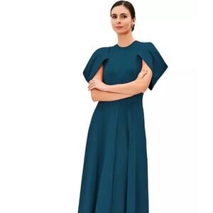 eShakti Teal Midi Dress with Cape Sleeves